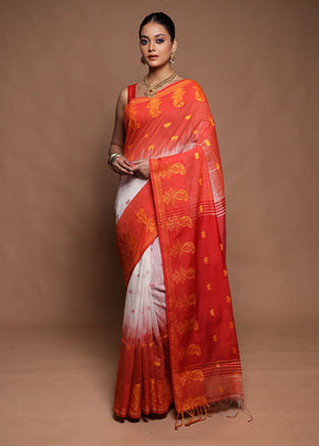 Red Cotton Saree With Blouse Piece