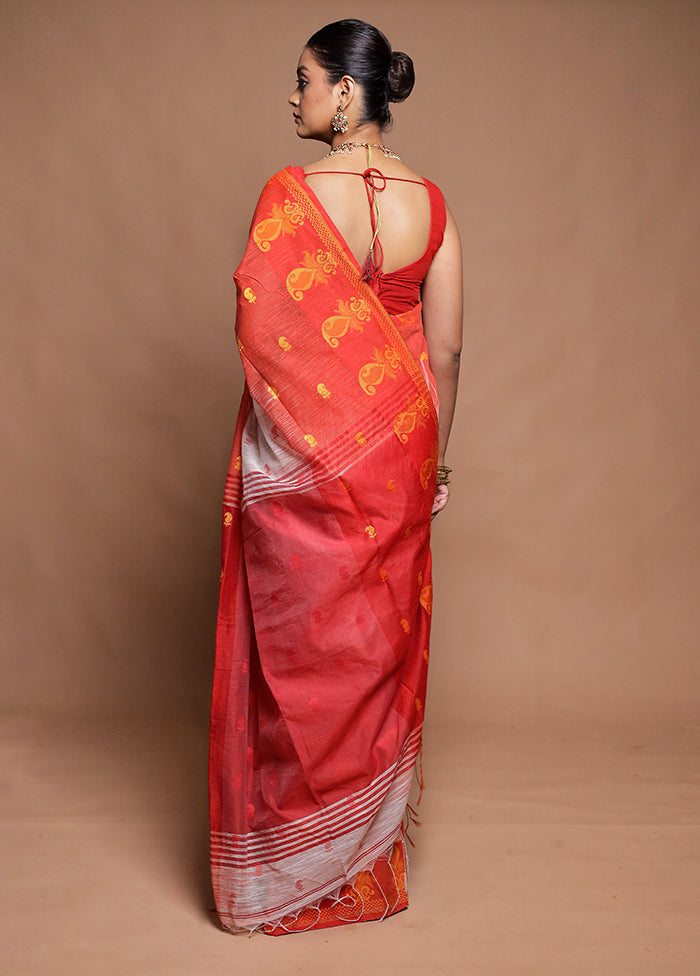 Red Cotton Saree With Blouse Piece
