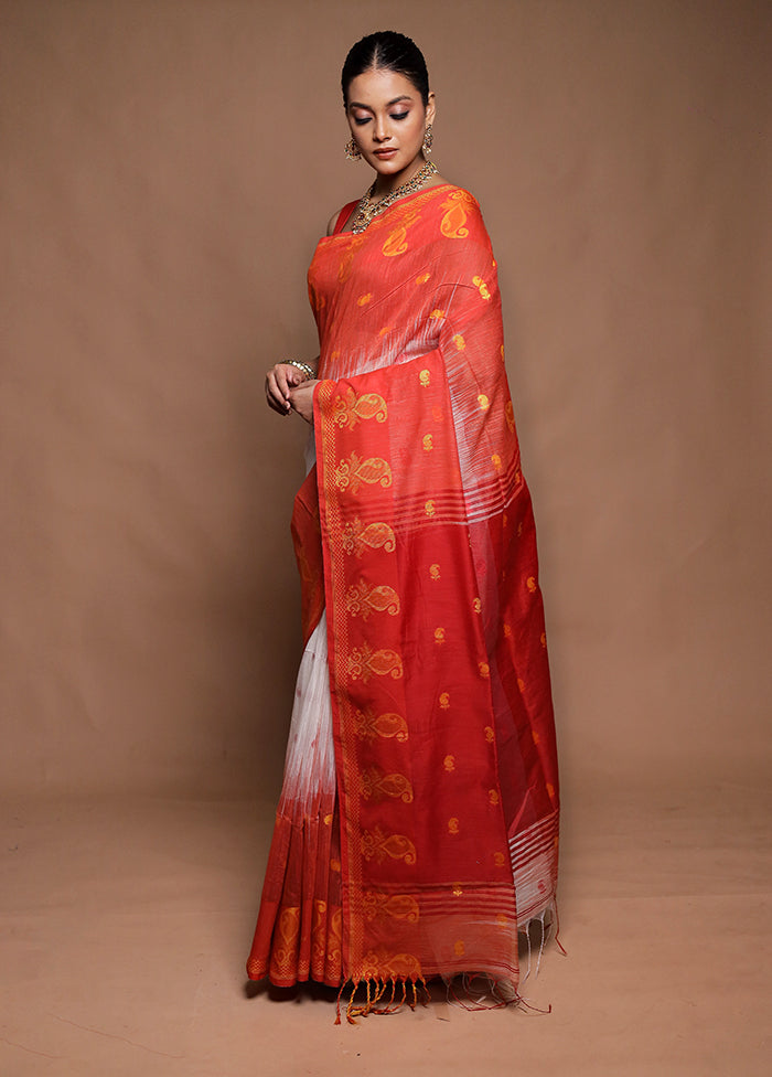 Red Cotton Saree With Blouse Piece