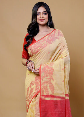 Yellow Cotton Saree With Blouse Piece