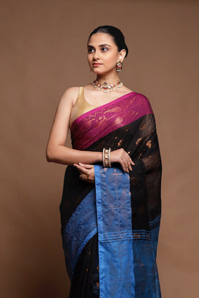Black Cotton Saree With Blouse Piece
