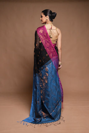 Black Cotton Saree With Blouse Piece