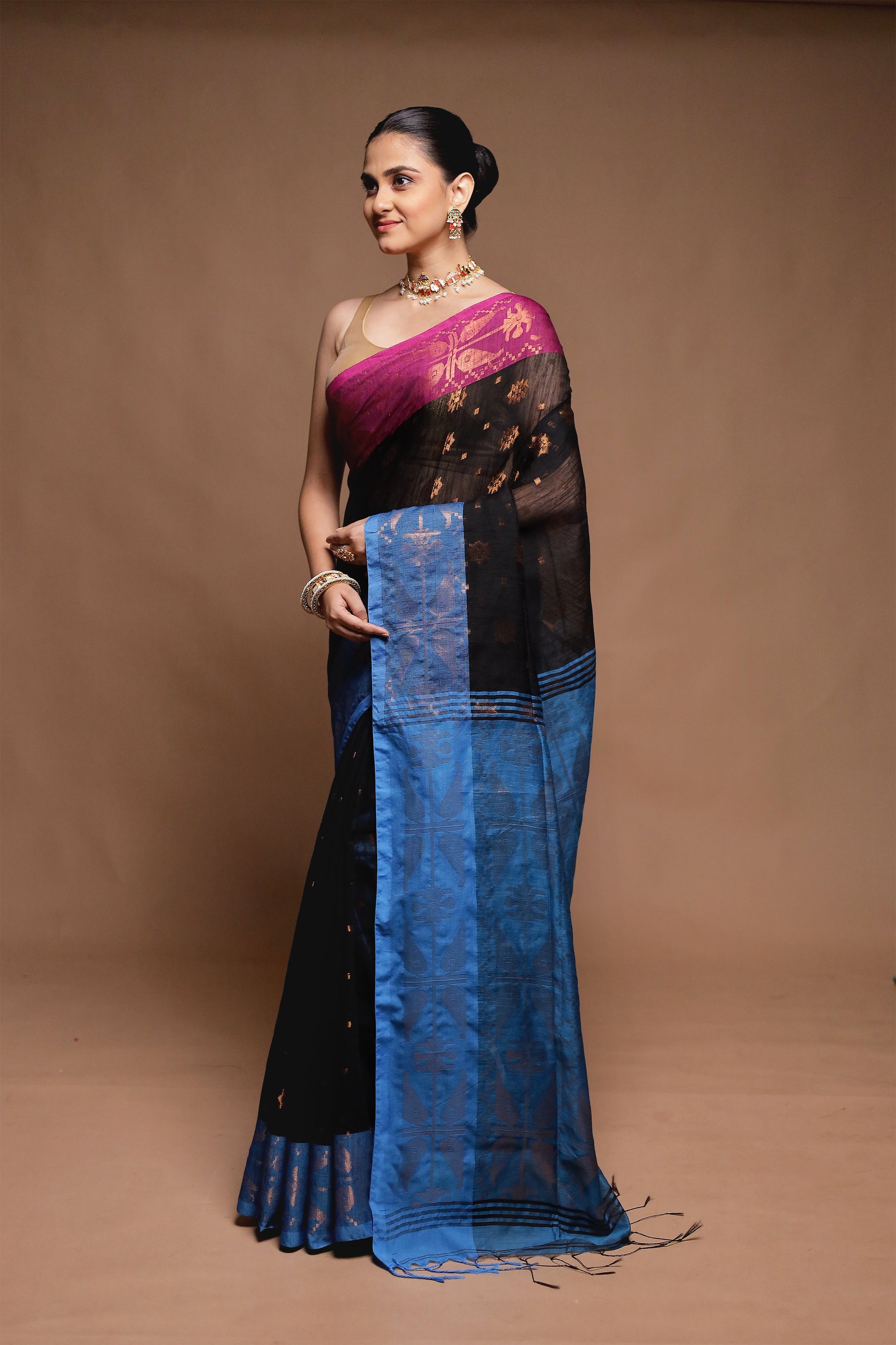 Black Cotton Saree With Blouse Piece