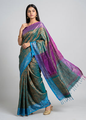 Maroon Khadi Cotton Saree With Blouse Piece