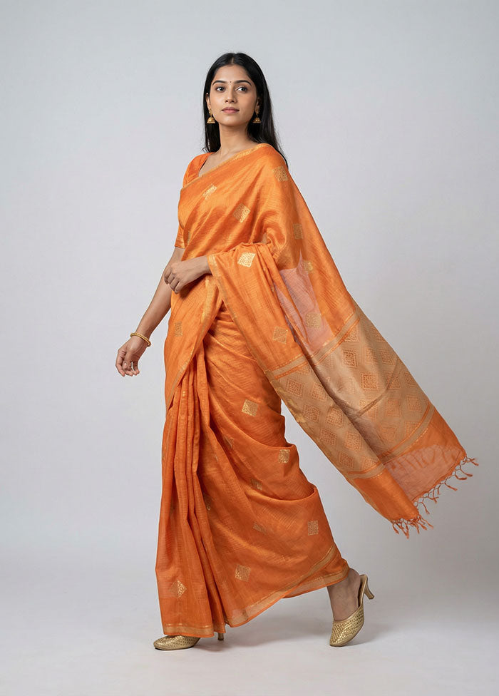 Rust Handloom Tussar Pure Silk Saree With Blouse Piece