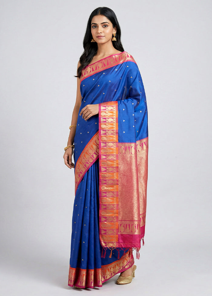 Blue Kanjivaram Silk Saree With Blouse Piece