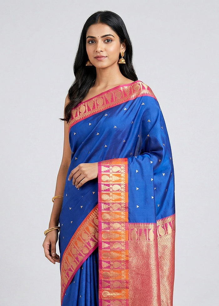 Blue Kanjivaram Silk Saree With Blouse Piece