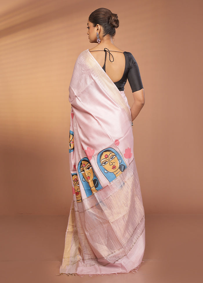 Cream Handloom Tussar Pure Silk Saree With Blouse Piece