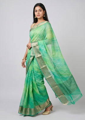 Green Chiffon Silk Saree With Blouse Piece