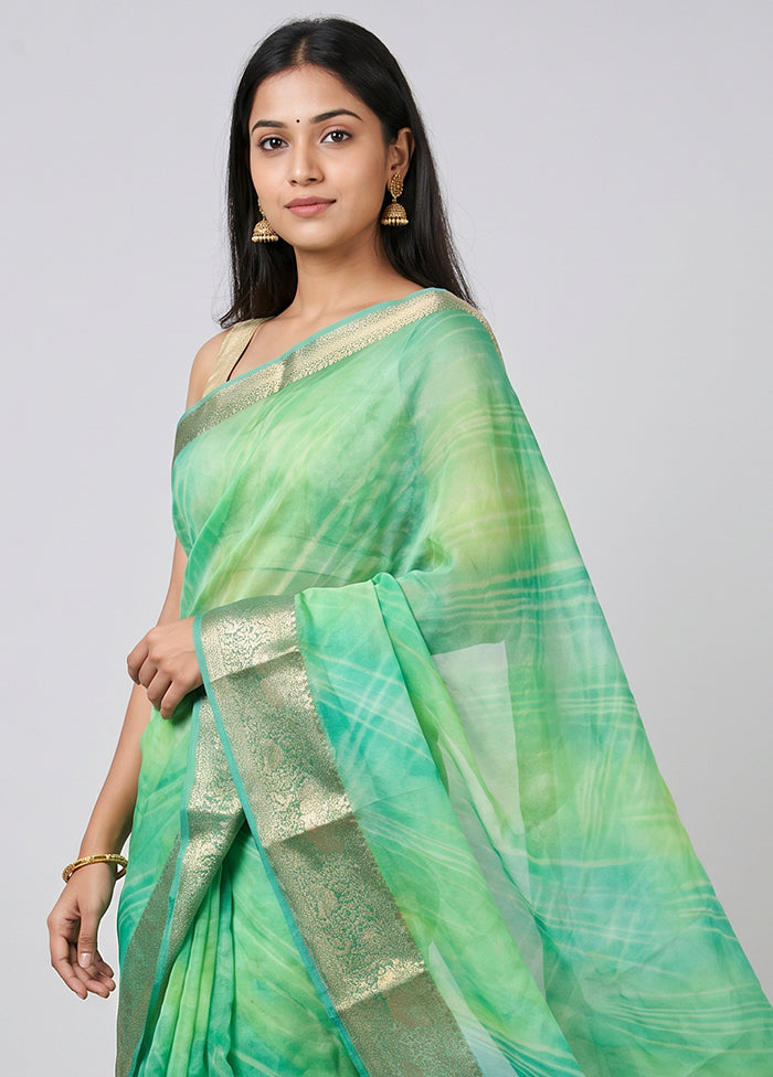 Green Chiffon Silk Saree With Blouse Piece
