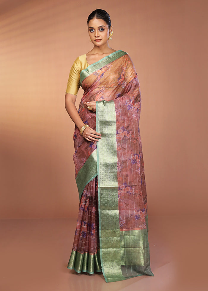 Blue Organza Saree With Blouse Piece