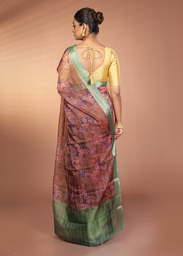 Blue Organza Saree With Blouse Piece