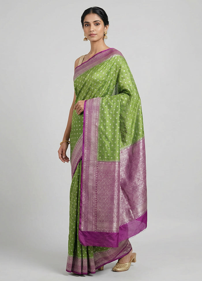 Green Dupion Silk Saree With Blouse Piece