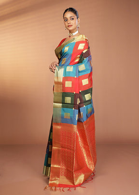 Multicolor Kanjivaram Silk Saree With Blouse Piece