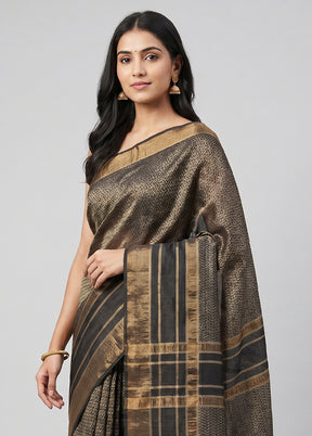 Black Tussar Silk Saree With Blouse Piece