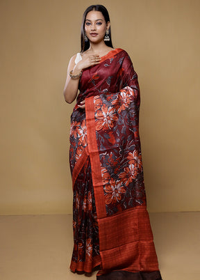 Multicolor Printed Silk Saree Without Blouse Piece