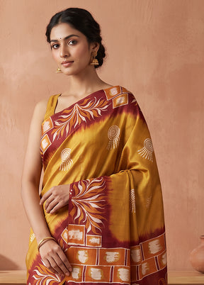 Grey Printed Pure Silk Saree Without Blouse Piece