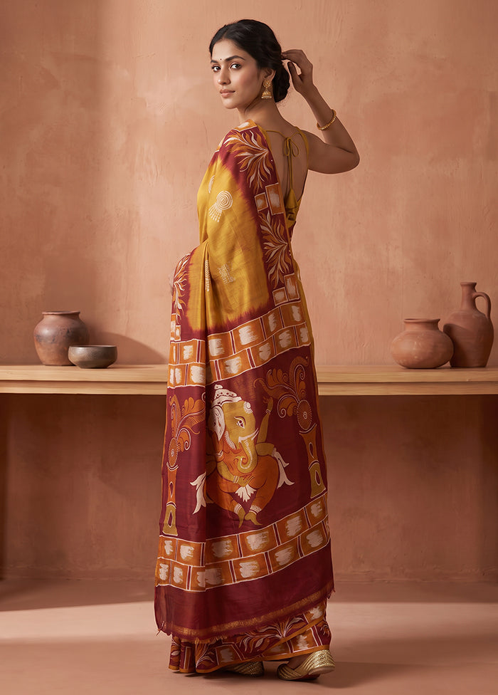 Grey Printed Pure Silk Saree Without Blouse Piece