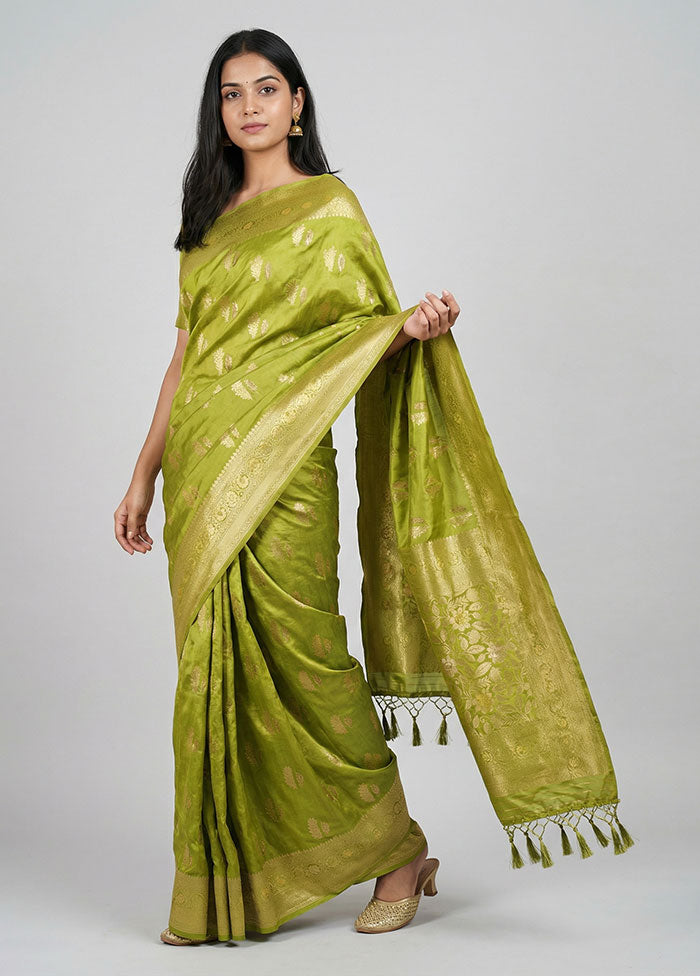 Green Dupion Silk Saree With Blouse Piece