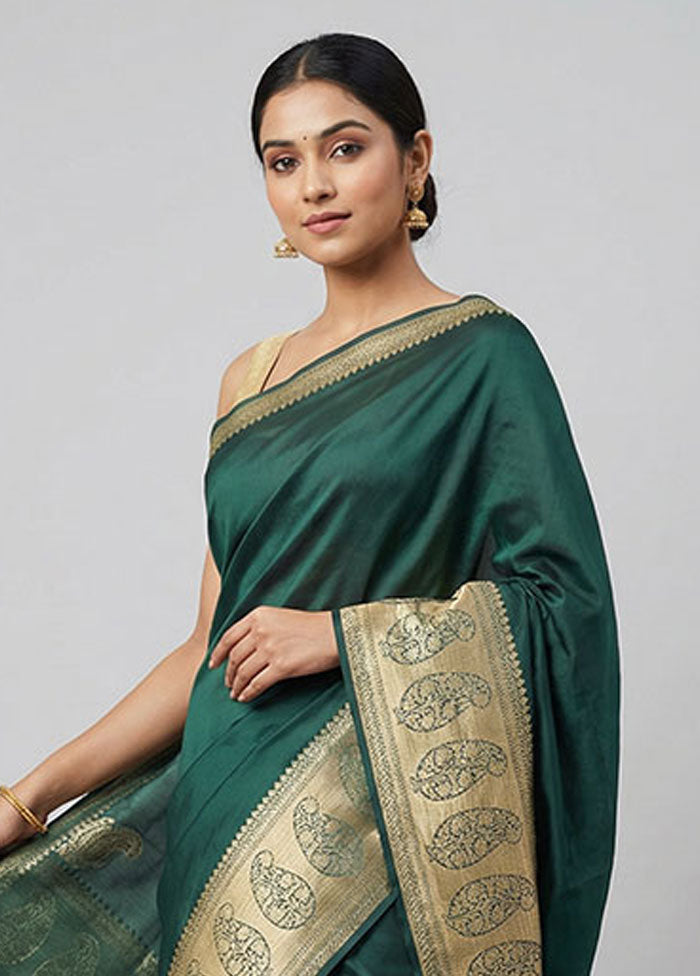 Green Handloom Banarasi Pure Silk Saree With Blouse Piece