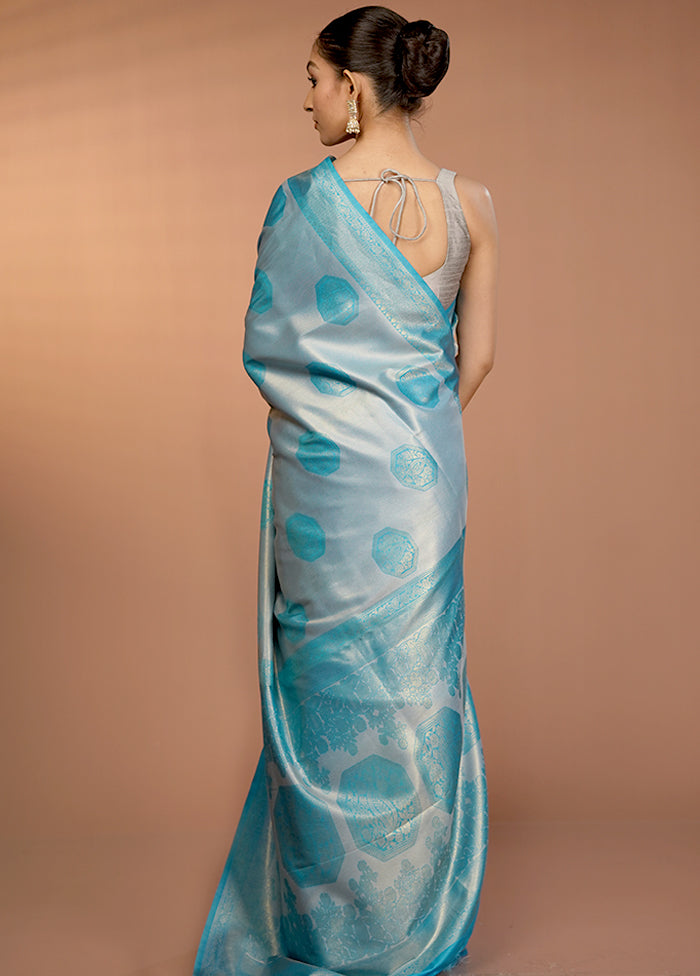 Blue Dupion Silk Saree With Blouse Piece