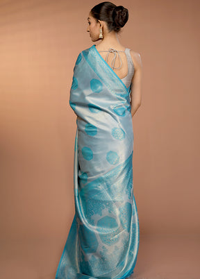 Blue Dupion Silk Saree With Blouse Piece