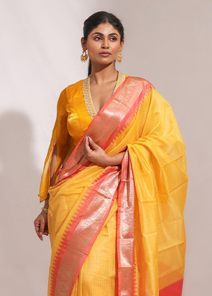 Yellow Cotton Saree With Blouse Piece