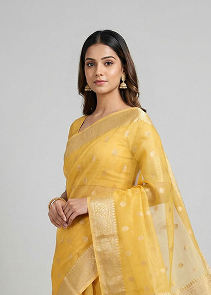 Yellow Organza Saree With Blouse Piece