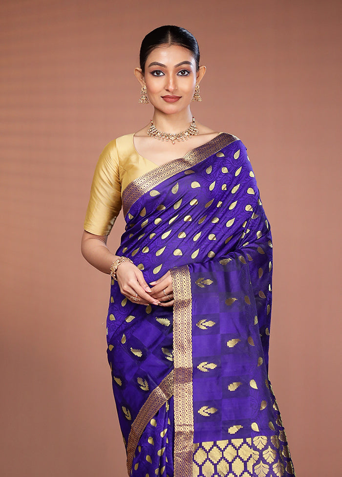 Blue Kanjivaram Silk Saree With Blouse Piece