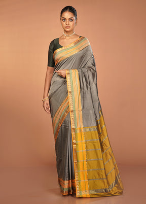 Grey Kanjivaram Silk Saree With Blouse Piece