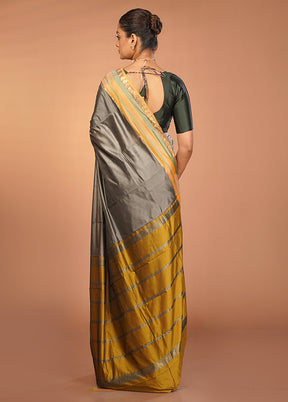 Grey Kanjivaram Silk Saree With Blouse Piece