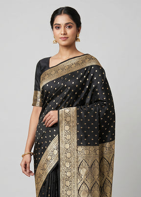 Black Handloom Banarasi Pure Silk Saree With Blouse Piece