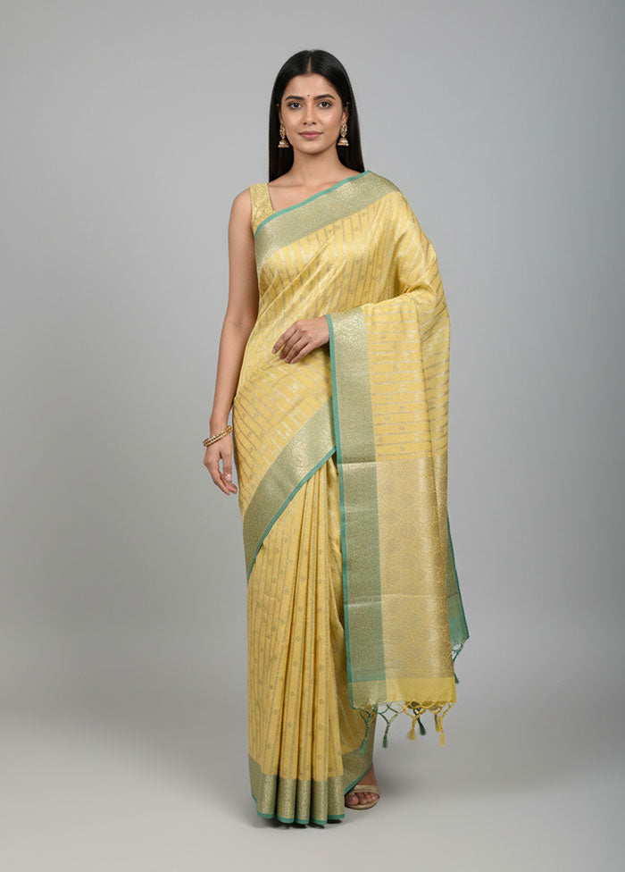 Yellow Kora Silk Saree With Blouse Piece