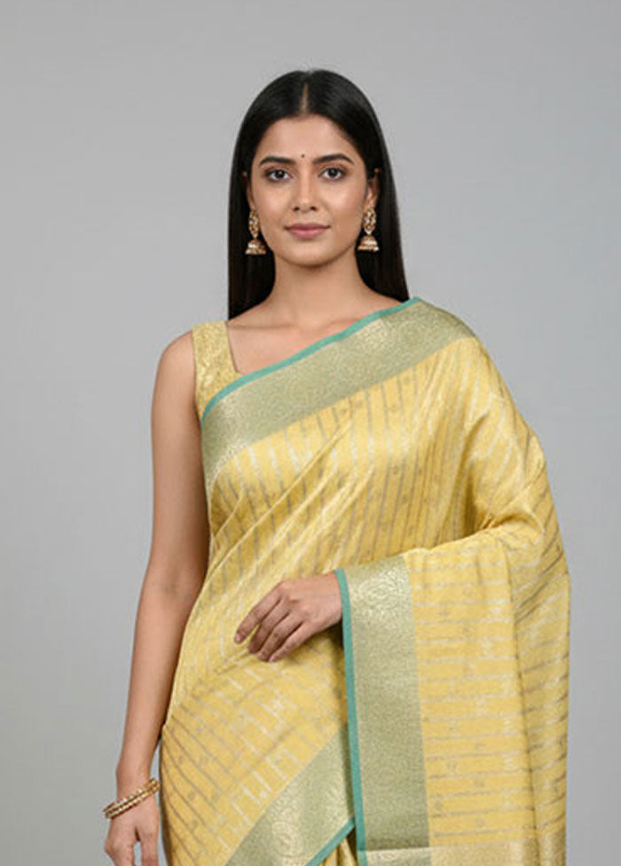 Yellow Kora Silk Saree With Blouse Piece