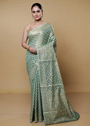 Green Kora Silk Saree With Blouse Piece