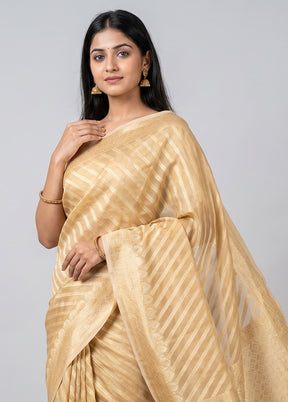 Cream Kora Silk Saree With Blouse Piece