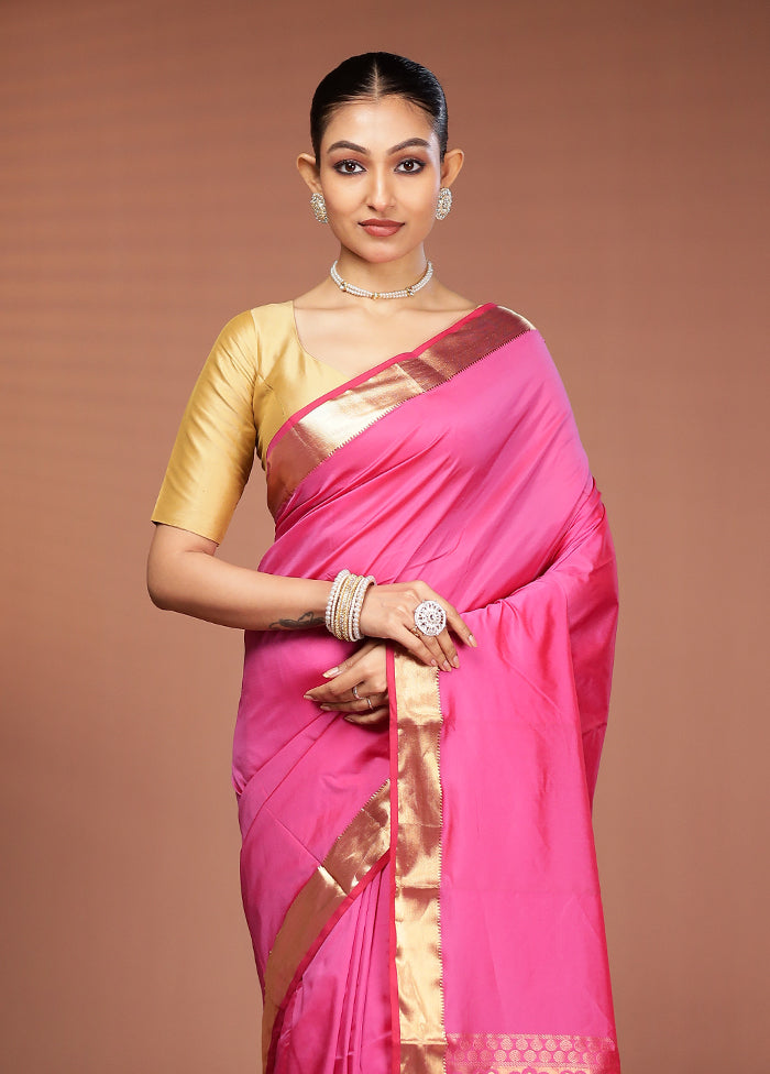 Pink Kanjivaram Silk Saree With Blouse Piece