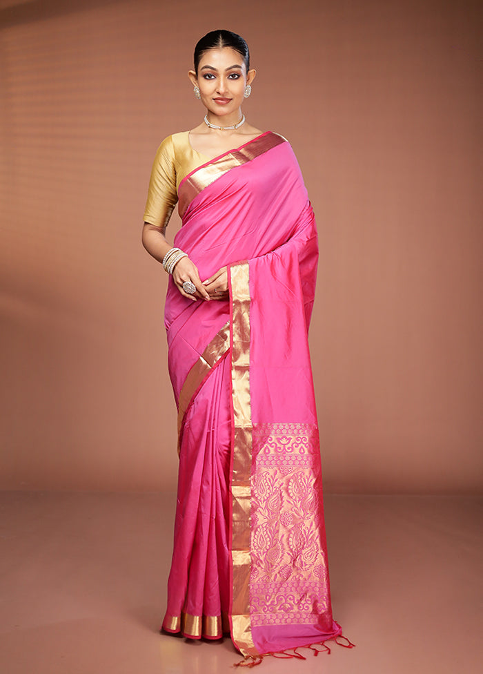 Pink Kanjivaram Silk Saree With Blouse Piece