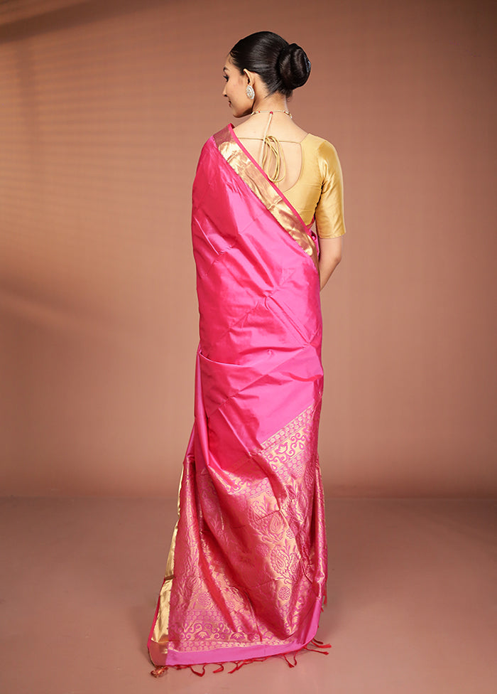 Pink Kanjivaram Silk Saree With Blouse Piece