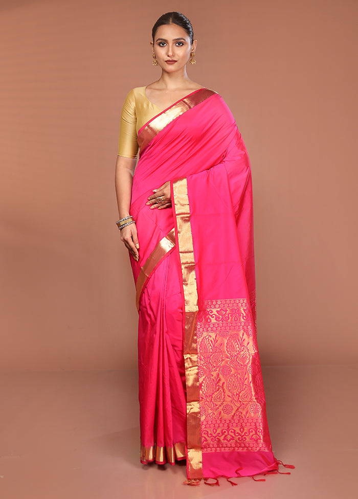 Pink Kanjivaram Silk Saree With Blouse Piece