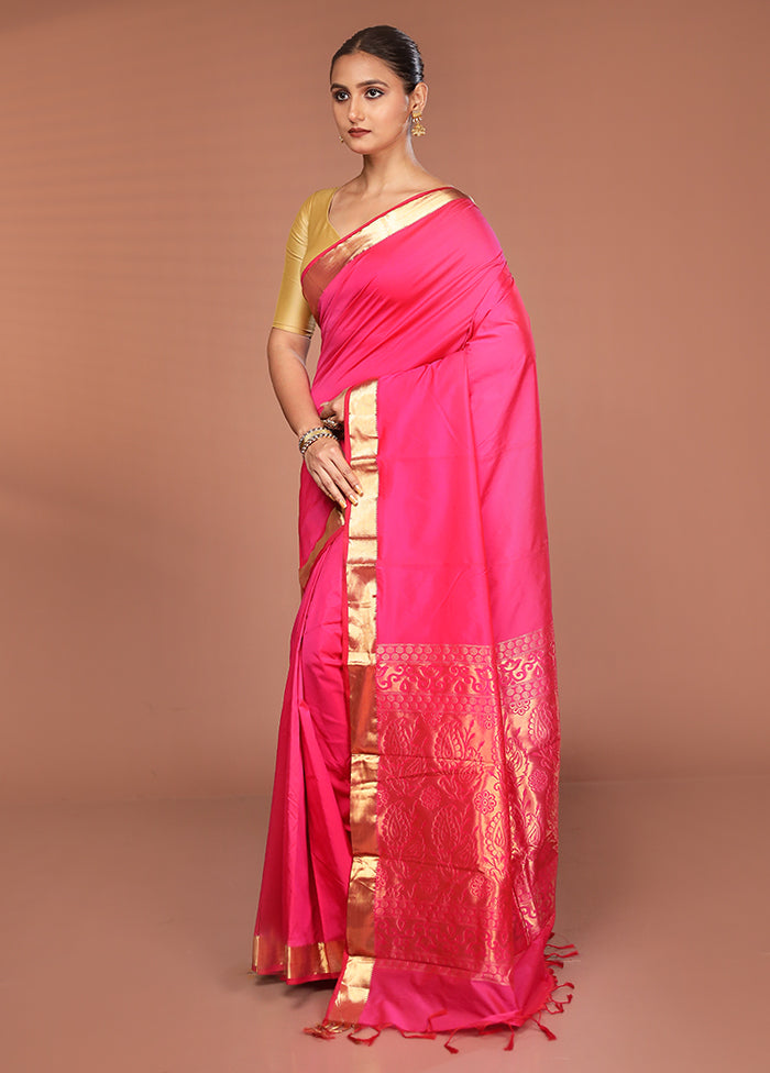 Pink Kanjivaram Silk Saree With Blouse Piece