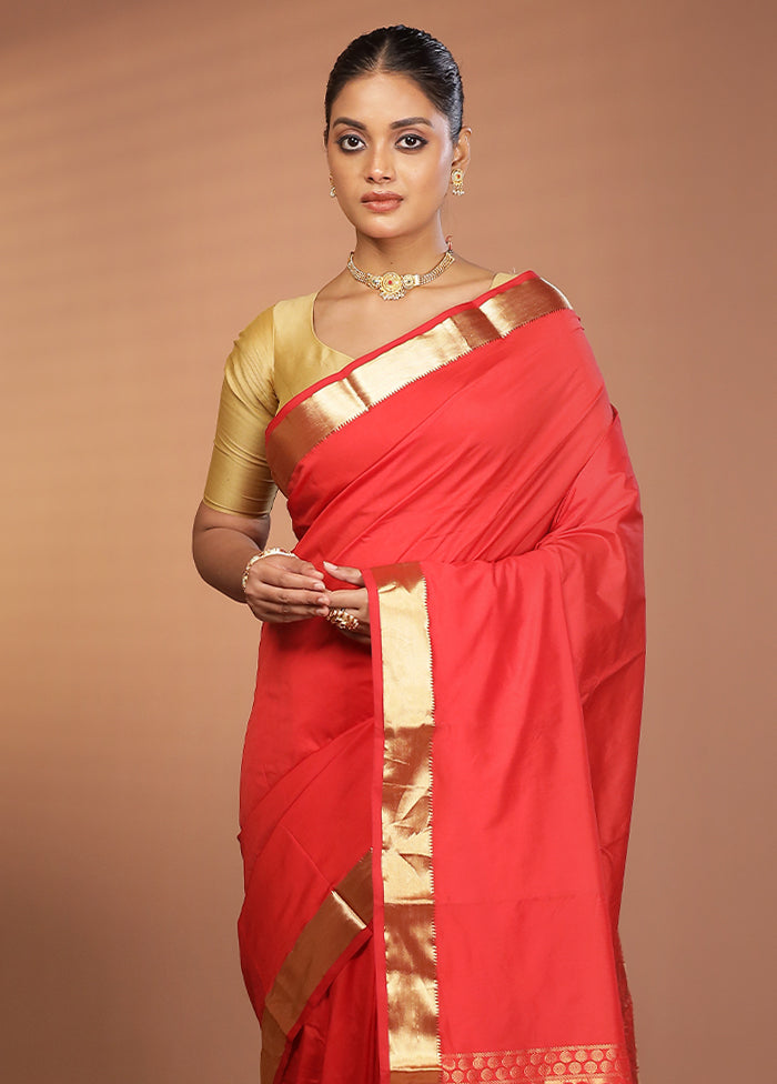 Red Kanjivaram Silk Saree With Blouse Piece