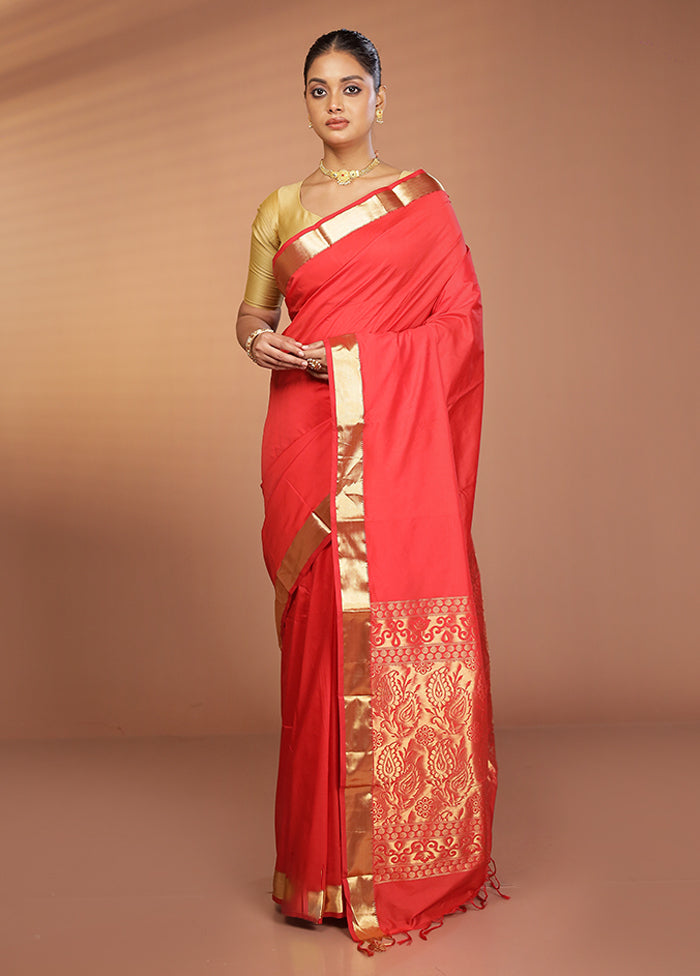 Red Kanjivaram Silk Saree With Blouse Piece
