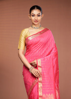 Pink Kanjivaram Silk Saree With Blouse Piece