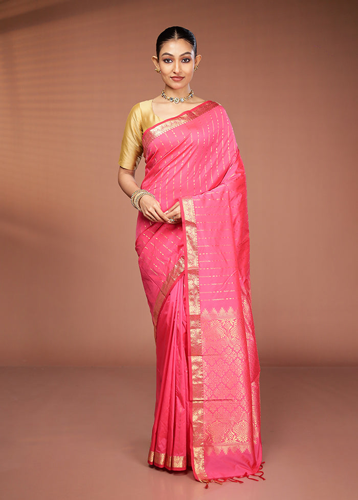 Pink Kanjivaram Silk Saree With Blouse Piece