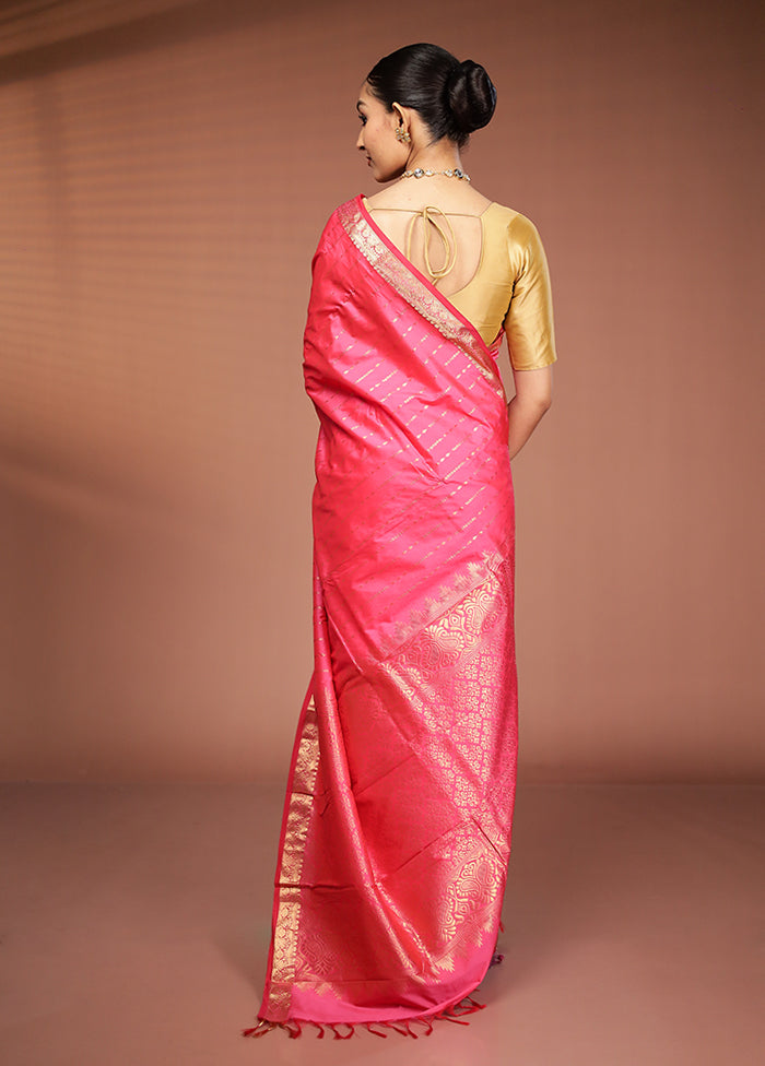 Pink Kanjivaram Silk Saree With Blouse Piece