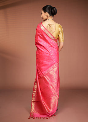 Pink Kanjivaram Silk Saree With Blouse Piece