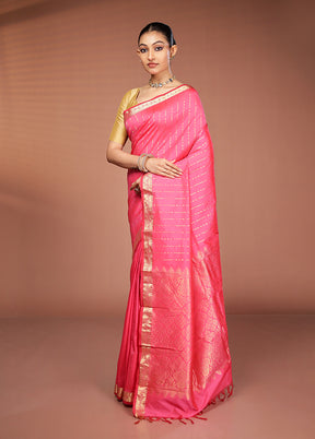 Pink Kanjivaram Silk Saree With Blouse Piece