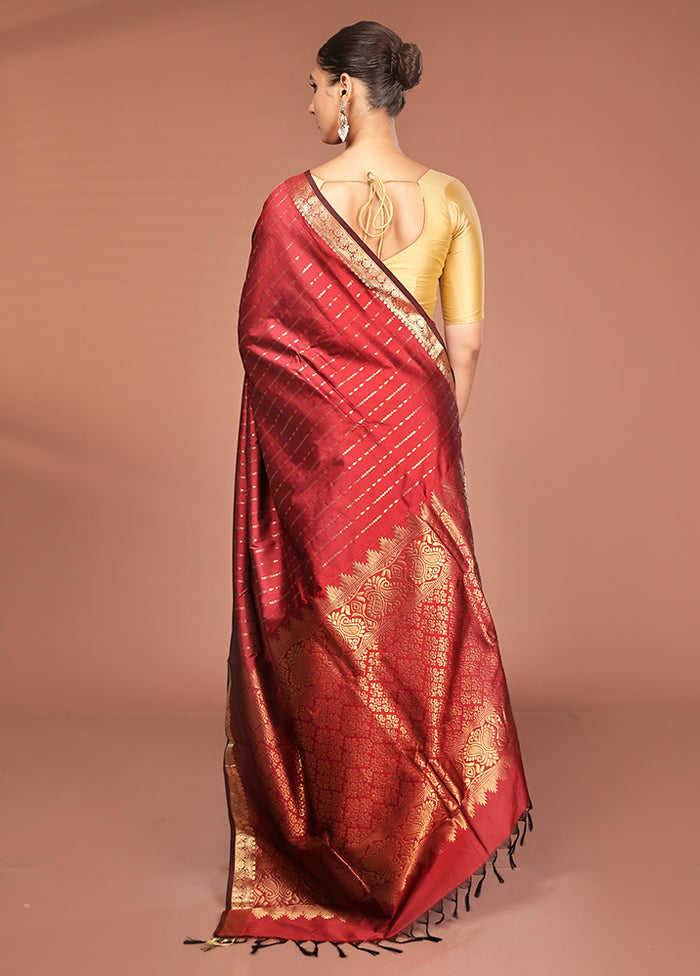 Brown Kanjivaram Silk Saree With Blouse Piece