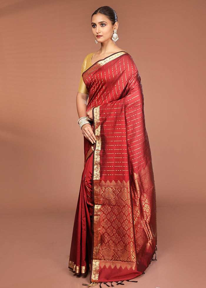 Brown Kanjivaram Silk Saree With Blouse Piece